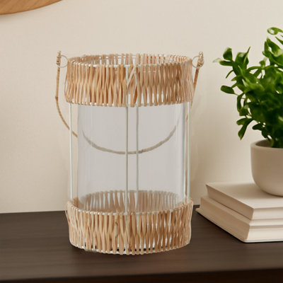 Orsina Natural Rattan Large LanternRustic And Stylish Glass LanternWhite Metal And Clear Glass Candle Lantern from B&Q