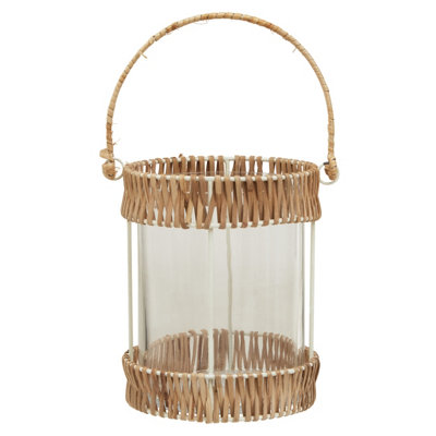 Orsina Natural Rattan Small LanternRustic And Stylish Glass LanternWhite Metal And Clear Glass Candle Lantern from B&Q