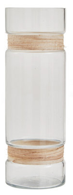 Orsina Large Glass VaseCoastal And Textured Tall Glass VaseClear Glass And Natural Cane VaseClear Vase from B&Q