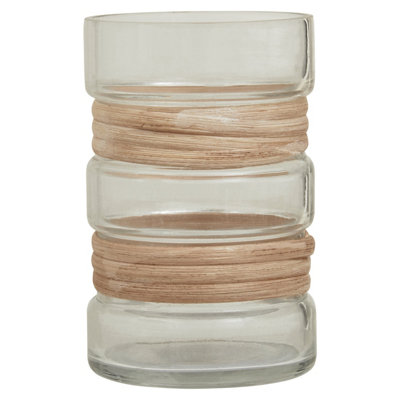 Orsina Small Glass VaseCoastal And Textured Glass VaseClear Glass And Natural Cane Rustic VaseClear Vase from B&Q