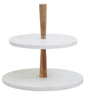 Orsina Two Tier Marble And Acacia Wood Cake Stand from B&Q