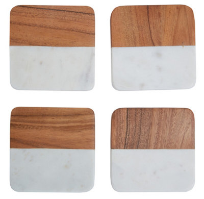 Orsina Set Of Four Marble And Acacia Wood CoastersDurable Natural Stone And Wood Coasters from B&Q