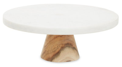 Orsina Round White Marble And Acacia Wood Cake Stand from B&Q
