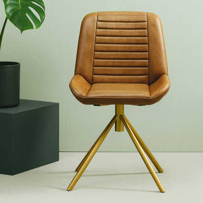 Orsina Buffalo Brown Genuine Leather Accent ChairChannel Detailed Brown Leather Seat And BackModern Accent Chair from B&Q
