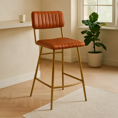 Orsina Tan Leather Bar Chair With Gold Finish Frame from B&Q