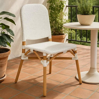 Orsina White Natural Rattan Dining ChairCane Dining ChairOutdoor Rattan ChairSturdy Wood Dining Chair from B&Q