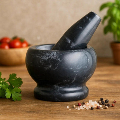Orsina Black Marble Mortar And Pestle SetDurable Natural Stone Grinder For Kitchen Use from B&Q