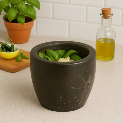 Orsina Unisex Black Marble Tapered Mortar & Pestle, Durable Natural Stone Grinder For Kitchen Use - Image 3