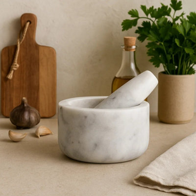 Orsina Grey Marble Mortar And PestleDurable 250Ml Marble Grinder For KitchenNon-Porous Handcrafted from B&Q