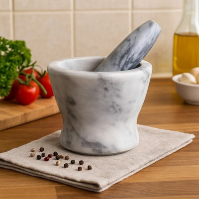 Orsina Salerno Grey Marble Curved Mortar And PestleDurable 250Ml Marble Grinder For KitchenNon-Porous from B&Q