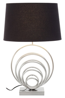 Orsina Brushed Chrome Sphere Table LampSculptural Circular Metal Base With Black Linen ShadeTable Light from B&Q