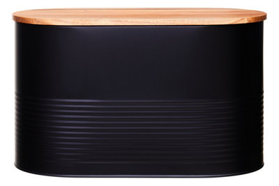 Orsina Alton Black Bread Bin With Acacia Wood Lid from B&Q