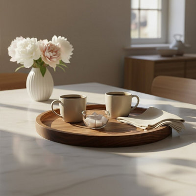 Orsina Kora Dark Wood Round Tray 20Cm from B&Q