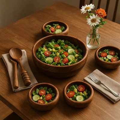 Orsina Rosi Five Piece Sheesham Wood Salad Bowl Set from B&Q