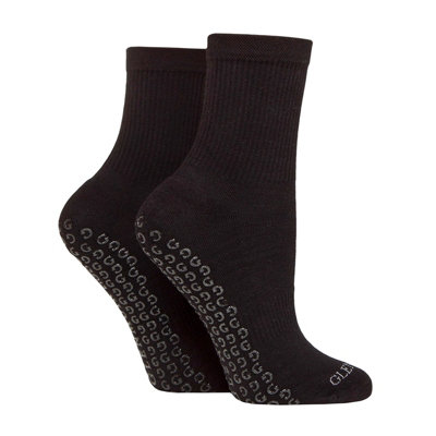 2 Pairs Ladies Yoga Cotton Mid Length Grip Socks4-8Black from B&Q