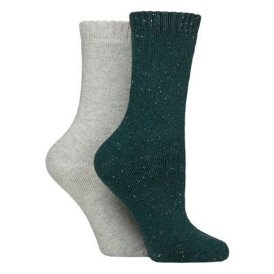 2 Pairs Ladies Thermal Wool Blend Boot Socks4-8Green/grey from B&Q