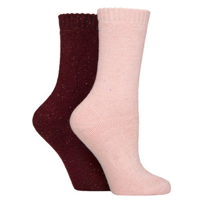 2 Pairs Ladies Thermal Wool Blend Boot Socks4-8Pink/wine from B&Q