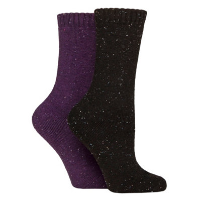 2 Pairs Ladies Thermal Wool Blend Boot Socks4-8Purple/black from B&Q