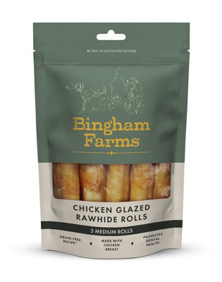 Bingham Farms Chicken Glazed Rawhide Roll Medium Dog Treat Dental 5 Pack 90G from B&Q