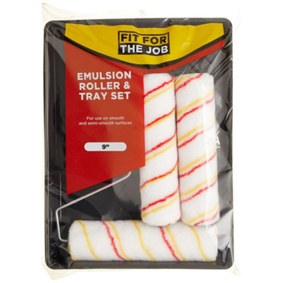 Fit For The Job Ffj Roller Kit With 3 Painters Paint Rollers Heads & Tray Decorators Set 9" Inch
