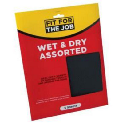 B&Q -  Wet & Dry Sandpaper Sheets 5 PackAssorted Grits For MetalPaintFibreglass & Wood Finishing