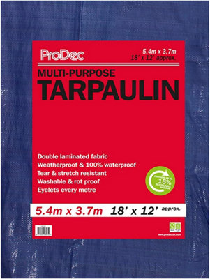 Prodec Double Laminated 3.7X5.4Mtr Tarpaulin Blue from B&Q