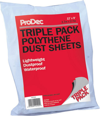 Prodec Triple Pack 12' X 9' Lightweight Polythene Dust SheetDustproof And Waterproof Ideal For Covering from B&Q