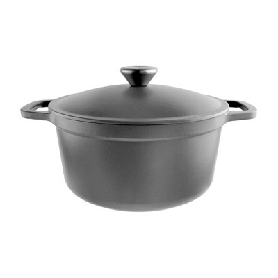 Commichef Lightweight Cast Iron Casserole 24Cm3.5LBlackDutch Oven Pot With Lid For CookingInduction Hob Compatible Stewpot from B&Q