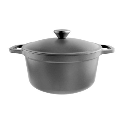 Commichef Lightweight Cast Iron Casserole 26Cm4.5LBlackDutch Oven Pot With Lid For CookingInduction Hob Compatible Stewpot from B&Q