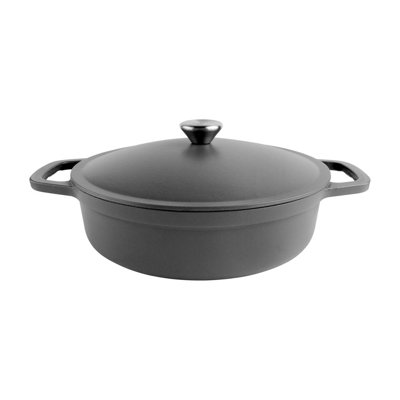 Commichef Lightweight Cast Iron Shallow Casserole 28Cm3LBlackDutch Oven Pot With Lid Induction Hob Compatible Stewpot from B&Q