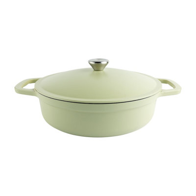 Commichef Lightweight Cast Iron Shallow Casserole 28Cm3LGreenDutch Oven Pot With LidInduction Hob Compatible Stewpot from B&Q