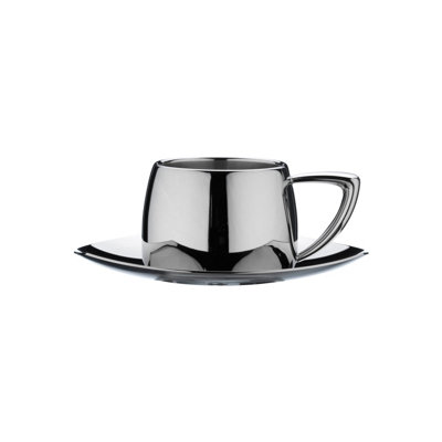 Café Stål Café Stal Art Deco Cup And SaucerStainless Steel Espresso Cup With Matching SaucerMirror Polished Finish from B&Q
