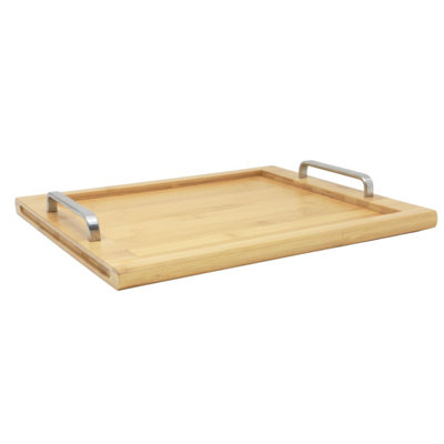 Wooden Serving Tray Solid Stainless Steel Handles 54X37Cm Rectangular Serving from B&Q