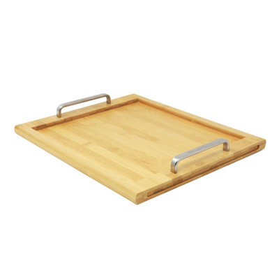 Wooden Serving Tray Solid Stainless Steel Handles 37X32Cm Rectangular Serving from B&Q