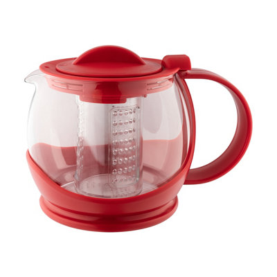 Café Olé Shut Off TeapotRed1200Ml / 42Oz / 4-6 CupsClear Glass BodyPlastic CasingInfuser BasketLoose Leaf Strainer from B&Q