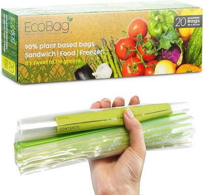 Ecobag 20 Pack Eco-Friendly Reusable Freezer/sandwich Bags 200mm X 250mm 4.5 Litre Size35 Microns from B&Q