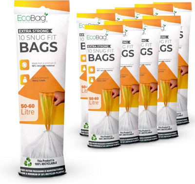 Ecobag Heavy Duty Brabantia 100 Pack White Kitchen Drawstring Bin Liner 620 X 810mm 60L 28 Microns from B&Q
