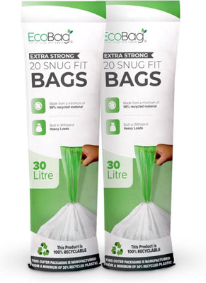 Ecobag 40 Pack White Kitchen Drawstring Bin Liner 465 X 750mm 30L 25 Microns Heavy DutyExtra StrongBrabantia from B&Q