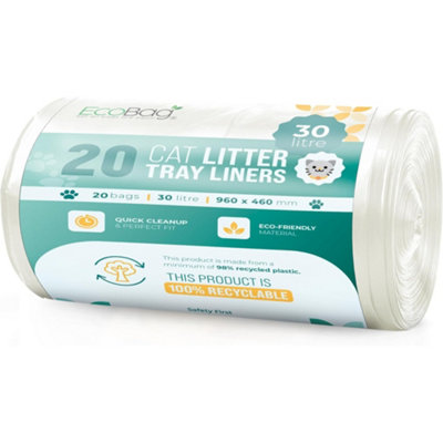 Ecobag White Pack Cat Litter Tray Liners, 30L, 27 Microns Extra Thick, Leak Proof, 960 X 460Mm Size 20 B&Q