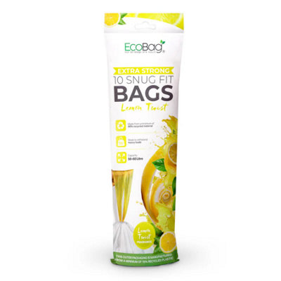 Ecobag 10 Pack Lemon Scented Kitchen Drawstring Bin Liner 60L28 Microns Heavy Duty465 X 750mm from B&Q
