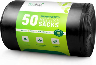 Ecobag 50 Pack Black Heavy Duty Refuse Sacks 725 X 850 mm 70L 33 MicronsRecyclableLeak Resistant from B&Q