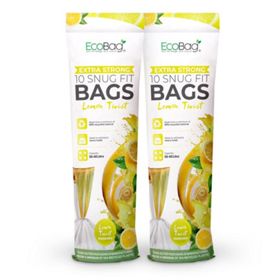 Ecobag 20 Pack Lemon Scented Kitchen Drawstring Bin Liner 60L28 Microns Heavy Duty 620 X 810mm from B&Q