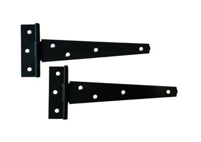 Securit 2 Black Steel Tee Hinges 150mm Garden Gate Shed Door Hinge 6 Inch 1.5mm Leaf