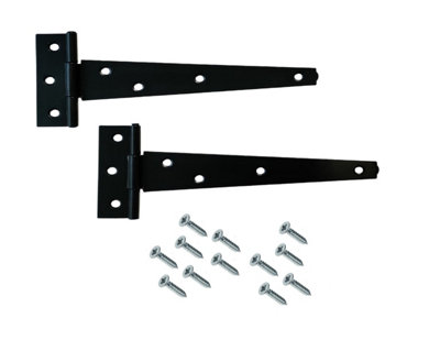 Securit 2 Black Steel Tee Hinges 250mm Garden Gate Shed Door Hinge 10 Inch 1.7mm Leaf