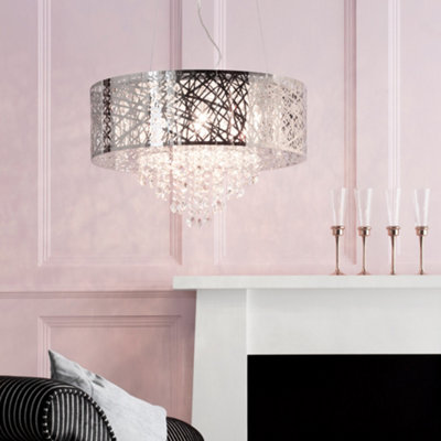 B&Q -  Ashley Chrome 9 Lamp Drum Ceiling Light Pendant