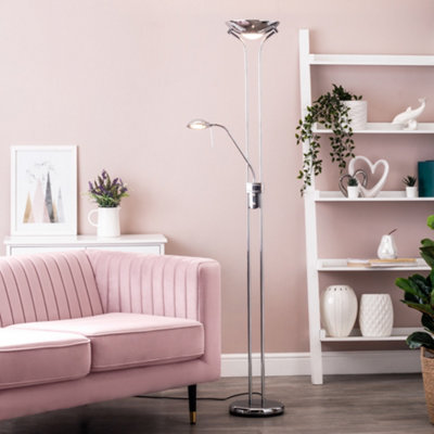 Litecraft Mother & Child Polished Chrome Dimmable Floor Lamp 2 Arm With Bulbs
