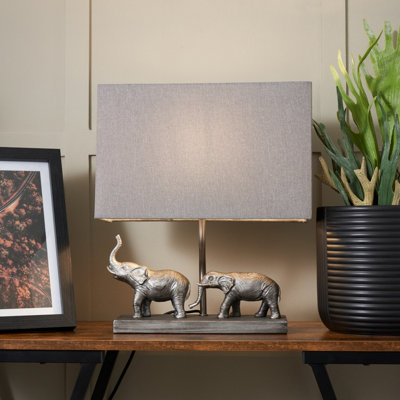 B&Q -  Pasithee Elephant Rectangular Satin Pewter Effect Table Light