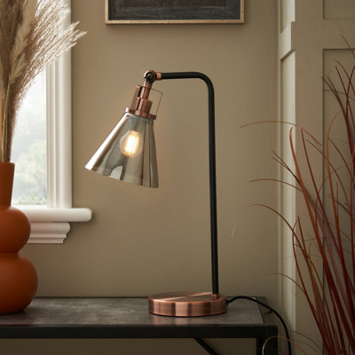 Inlight Dafyd Brushed Satin Black Copper Effect Cone Table Lamp from B&Q