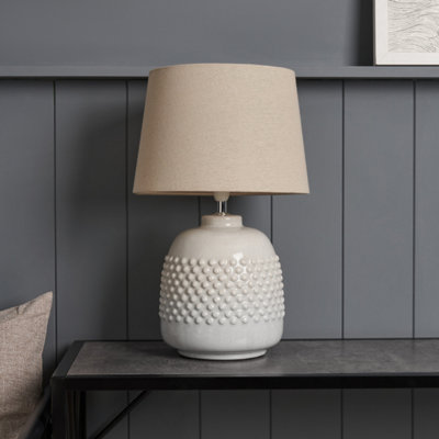 Inlight Lago Bobbled Round Gloss White & Natual Table Lamp from B&Q