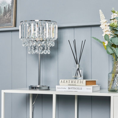 Inlight Sobra Tiered Round Polished Satin Clear Chrome Effect Table Lamp from B&Q